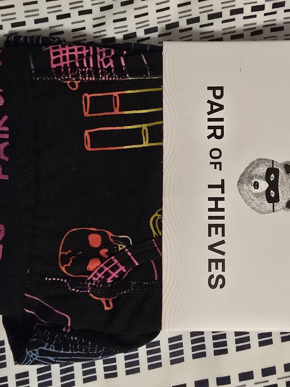 Pair of Thieves Men's Black Boxer Briefs with Neon Skull Print